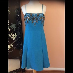 Chetta B~Wooden Bead Embellished Fit & Flare Dress